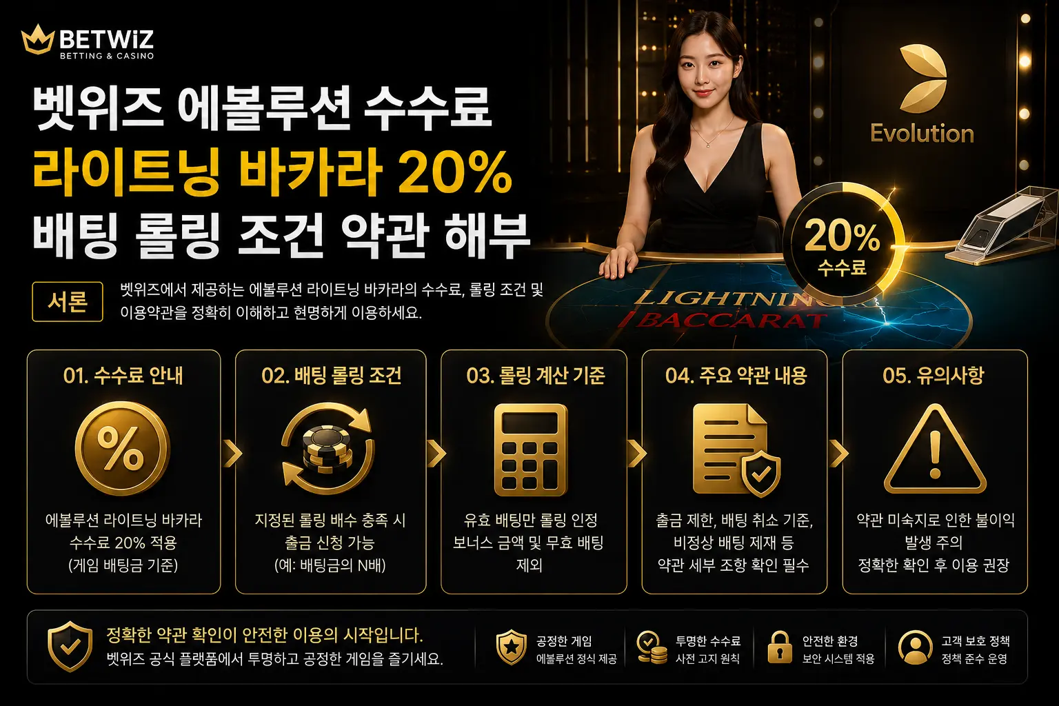 벳위즈 에볼루션 수수료 라이트닝 바카라 20% 배팅 롤링 조건 약관 해부